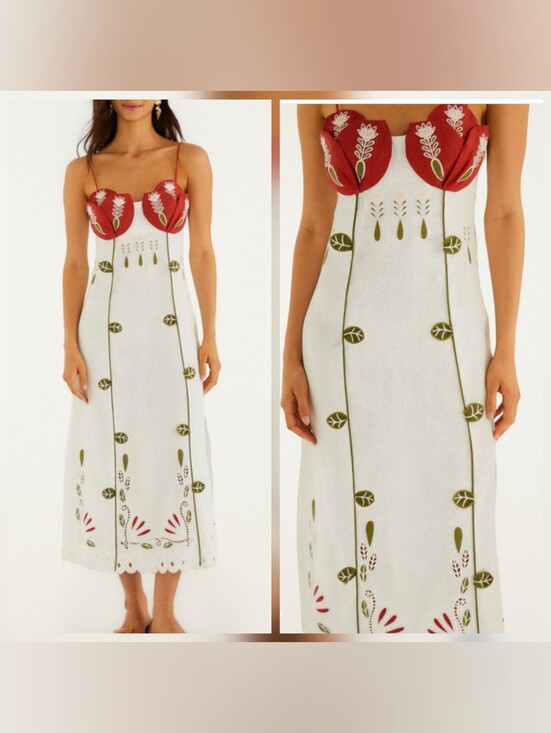 FARM Rio Dresses & Skirts - Farm Rio Off-White Tulip Richelieu Embroidered Mididress